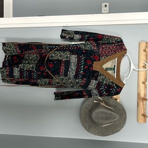 Vintage Ralph Lauren size 8 body con midi dress with patchwork print